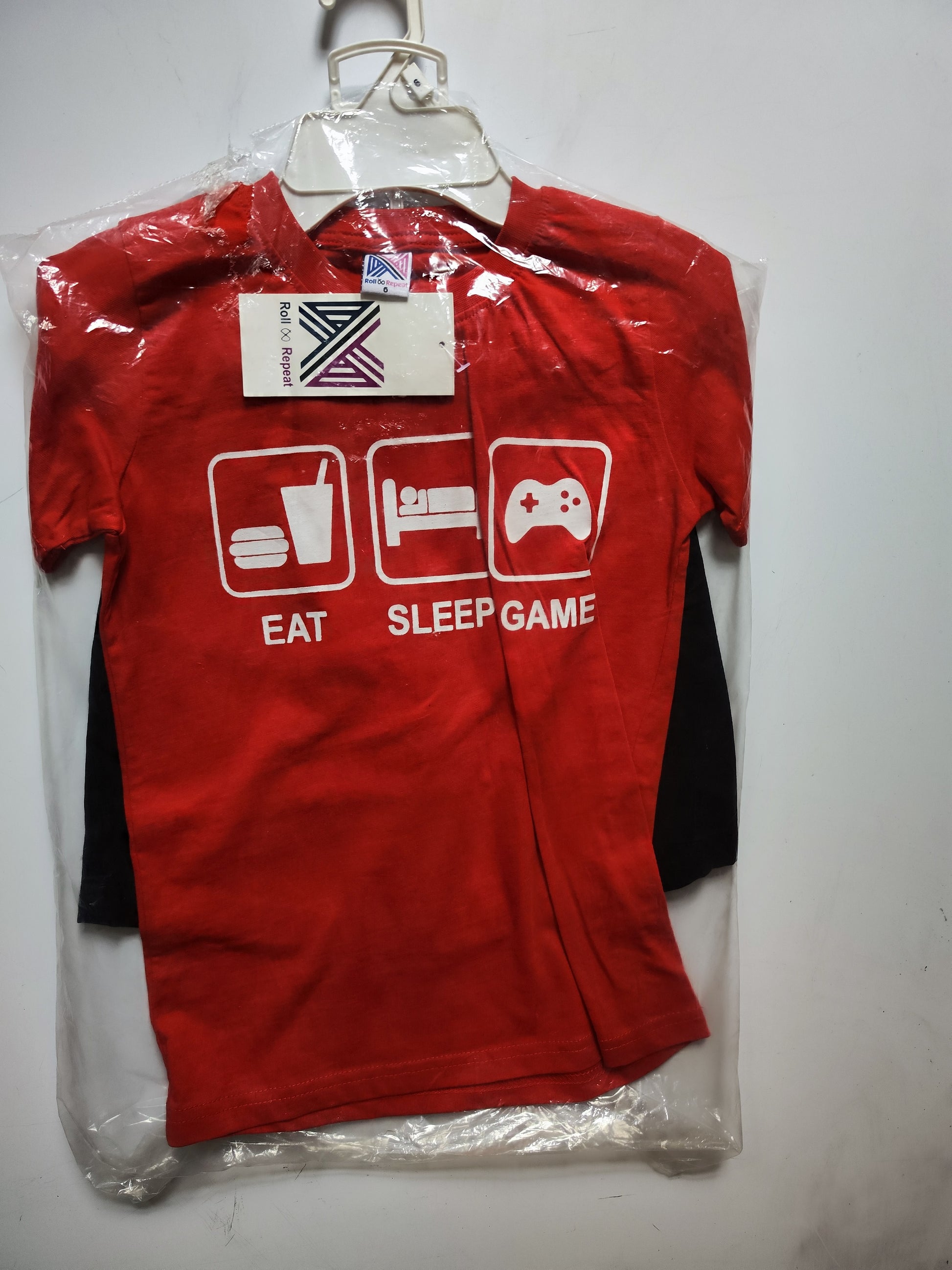Combo 2 Kids' Eat Sleep Game T-Shirt & Black Twill Shorts - Red