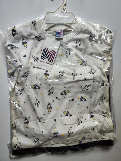 Combo Kids' Space Rocket T-Shirt & Black Shorts - Off-White