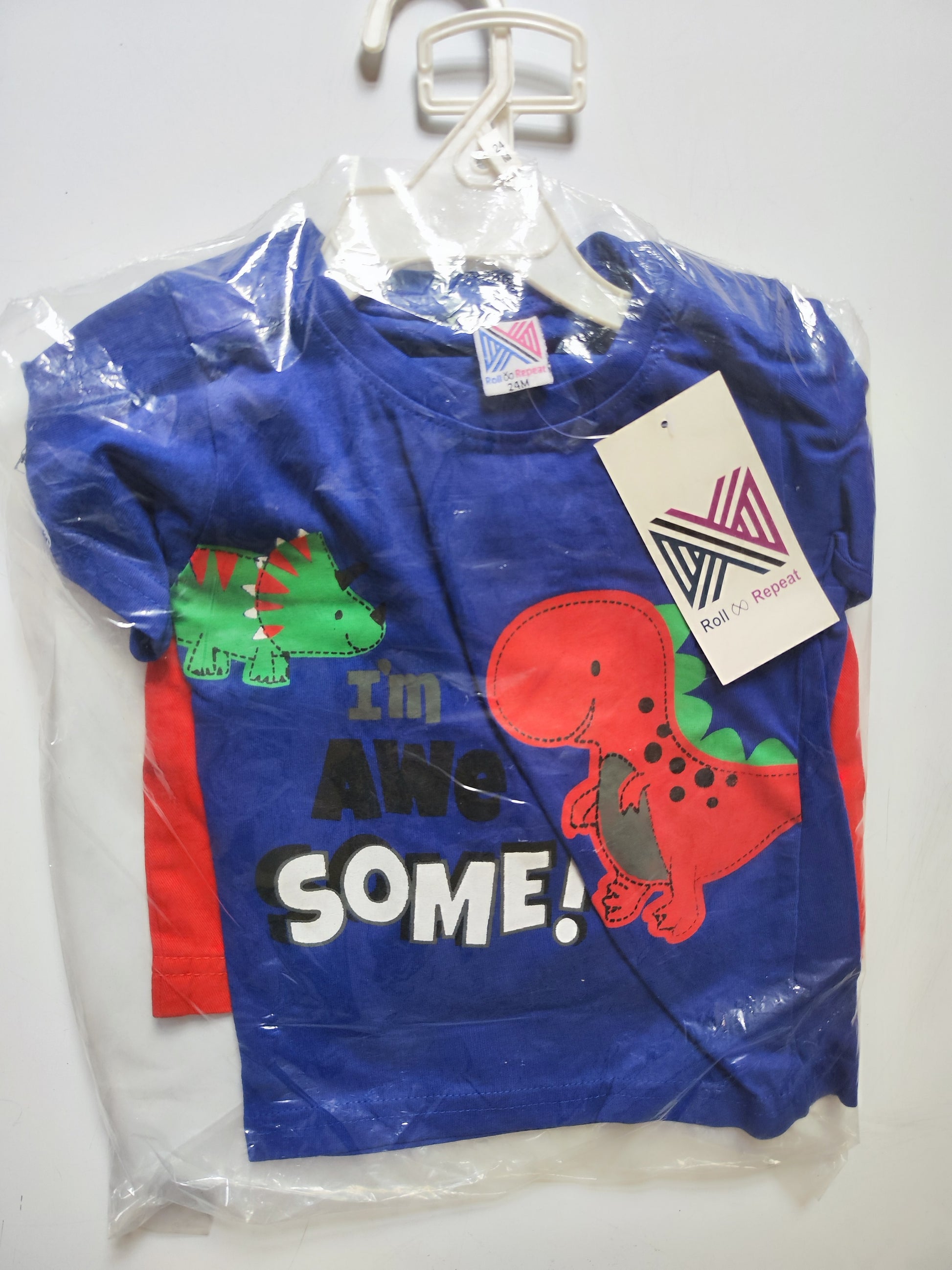 Combo 2 Kids - Dinosaur T-Shirt & Shorts Set - Royal Blue & Red