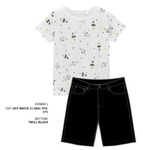 Combo Kids' Space Rocket T-Shirt & Black Shorts - Off-White